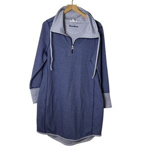 Tommy Bahama Reversible Quarter Zip Dress Womens XL Blue Stripe Coastal beach